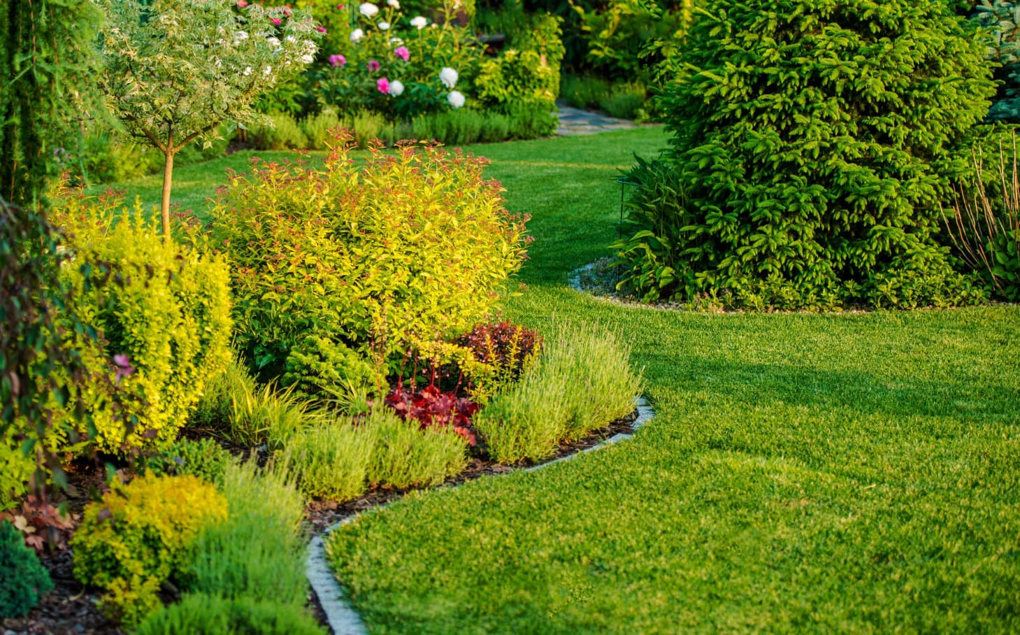 Gepflegter Garten mit Rasen und Beeten in Heidelberg